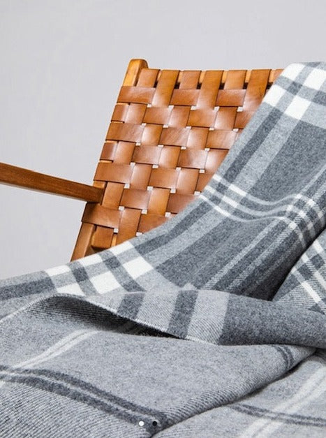 Lambswool Double Face Check Throw |  Grey + White Box Check