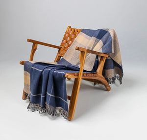Lambswool Double Face Check Throw |  Brown + Navy Overcheck