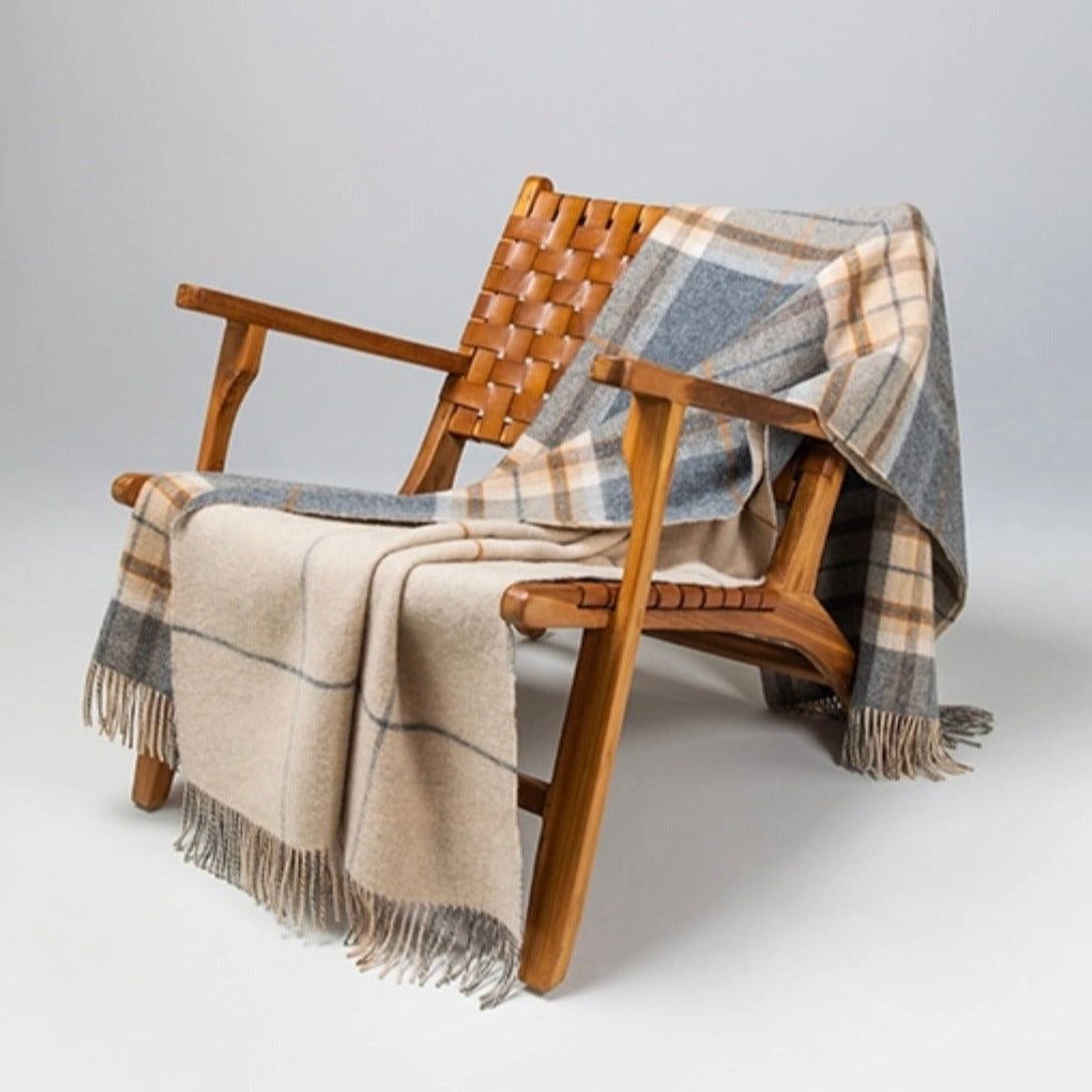 Lambswool Double Face Check Throw |  Grey + Brown Overcheck