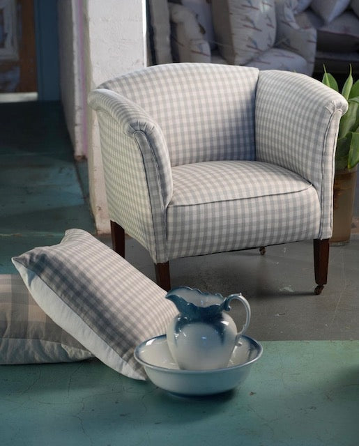 Vintage Armchair in Pale Blue Gingham