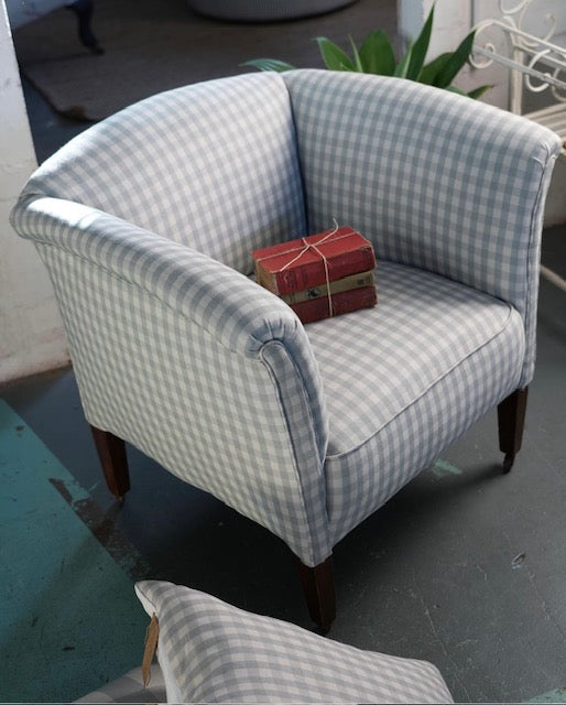 Vintage Armchair in Pale Blue Gingham