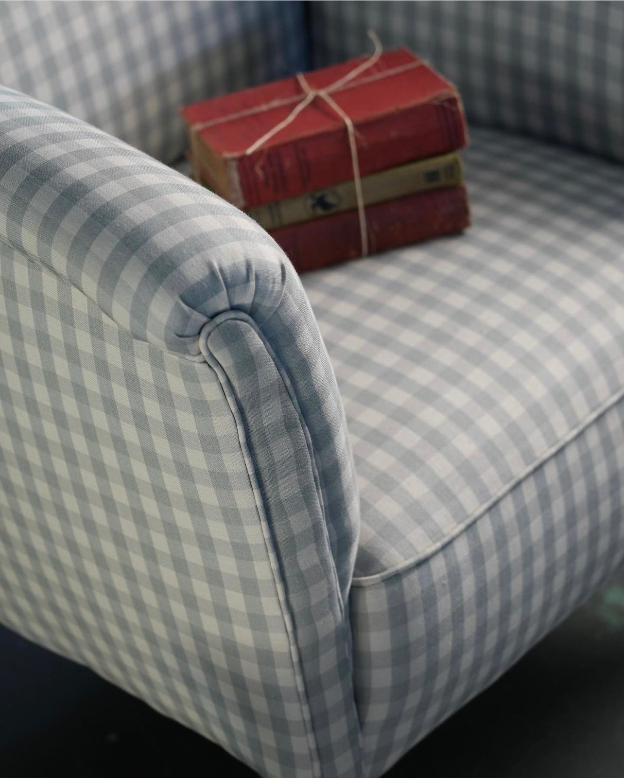 Vintage Armchair in Pale Blue Gingham