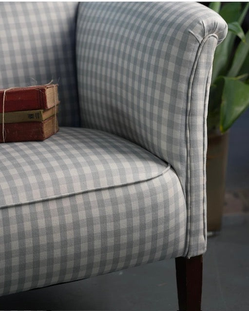 Vintage Armchair in Pale Blue Gingham