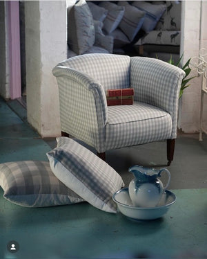 Vintage Armchair in Pale Blue Gingham