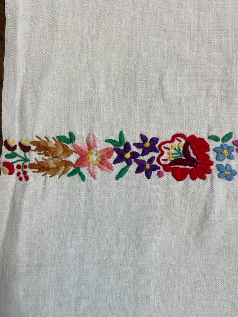 Antique Linen Table Runner - monogrammed cross-stitched 'SJ'