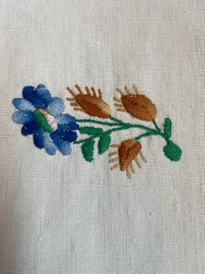 Antique Linen Table Runner - monogrammed cross-stitched 'SJ'