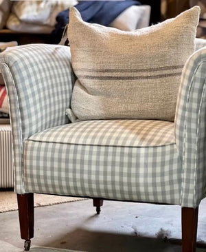 Vintage Armchair in Pale Blue Gingham