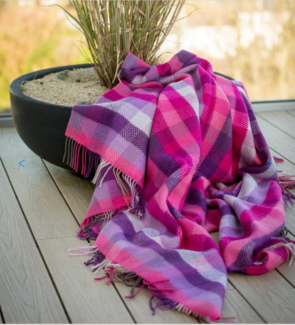 Merino Cashmere Throw - Pink Mauve Purple Diamond Weave