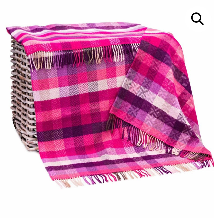 Merino Cashmere Throw - Pink Mauve Purple Diamond Weave
