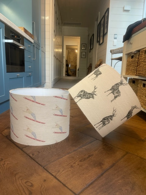 English Linen Skier Drum lampshade