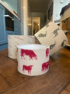 English Linen Skier Cow lampshade