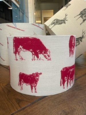 English Linen Skier Cow lampshade