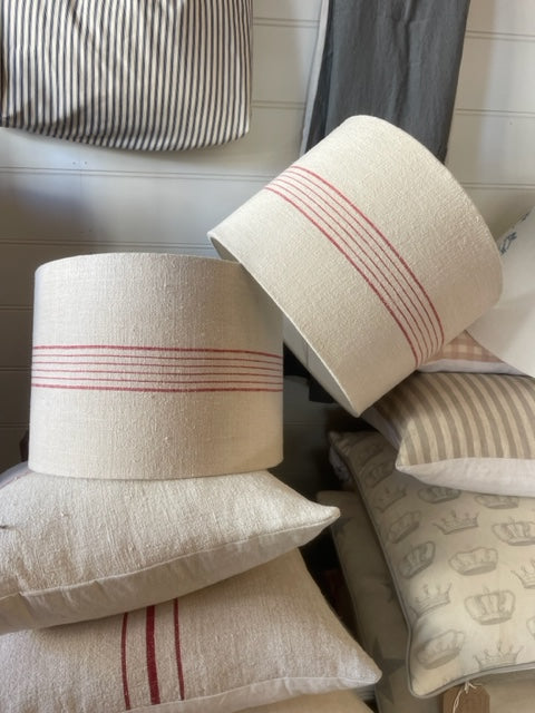 Antique Hungarian grainsack linen lampshade - red