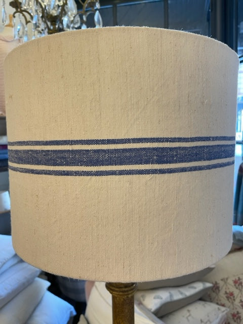 Antique Hungarian grainsack linen lampshade - blue