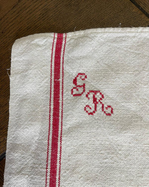 Antique/Vintage French Linen Tea Towels #GR - large - Set of 7