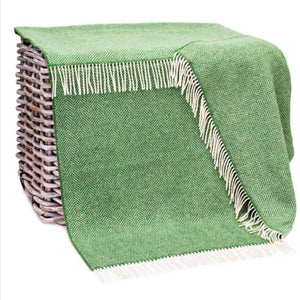 Merino Cashmere Throw - Green Herringbone