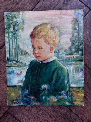 Vintage Un Petit Prince oil painting on board