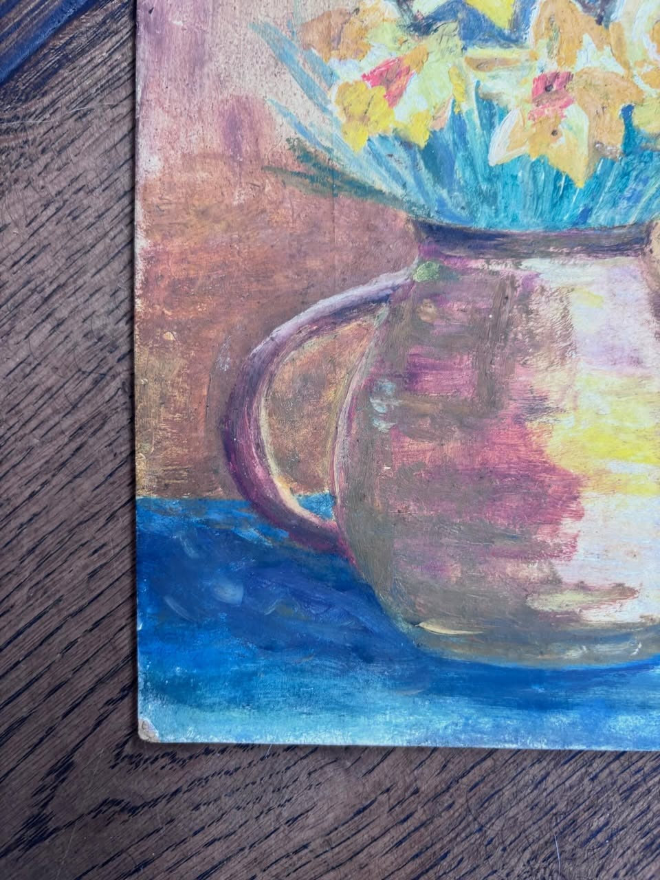 Vintage French Daffodils oil painting on board