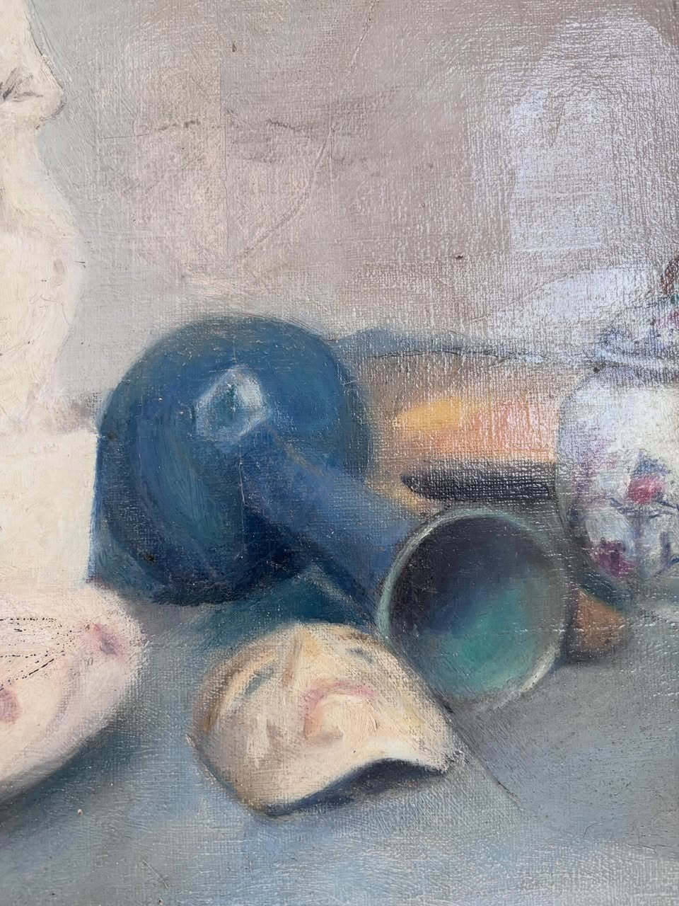 Vintage French mask still-life painting on canvas