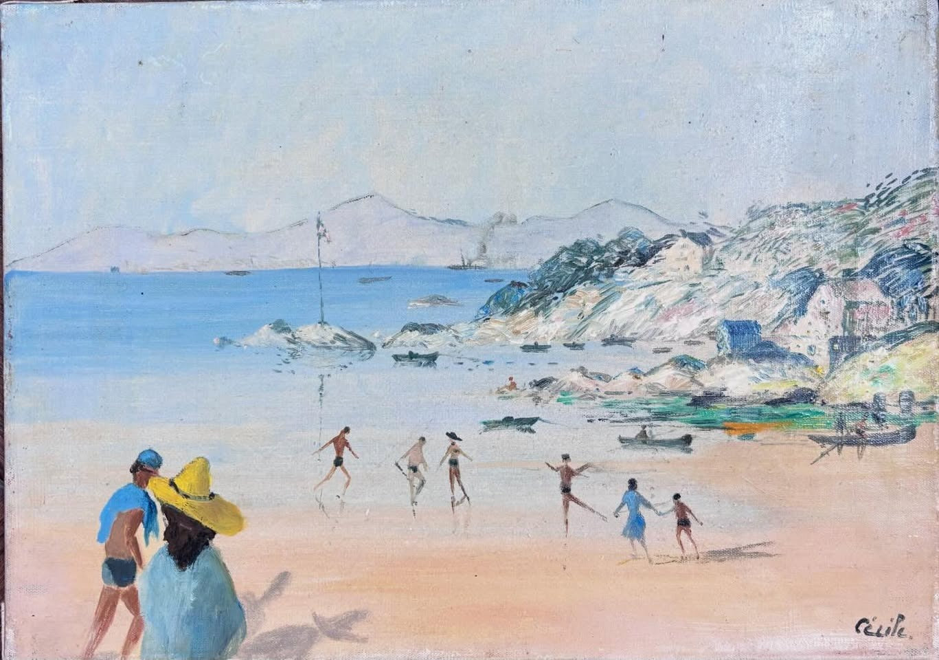 Vintage Seaside oil painting on board