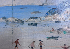 Vintage Seaside oil painting  on canvas mounted on timber frame