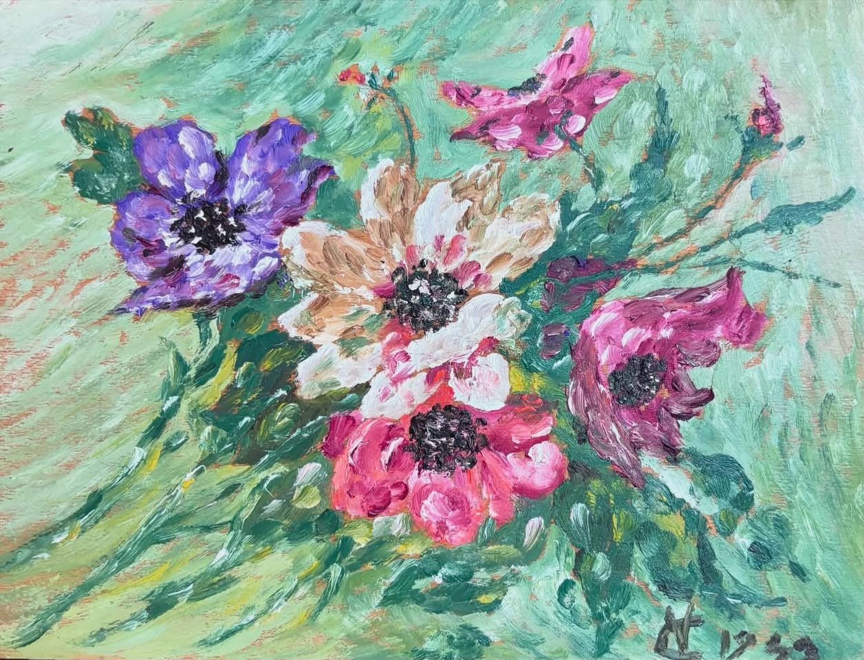 Vintage French Floral painting on board