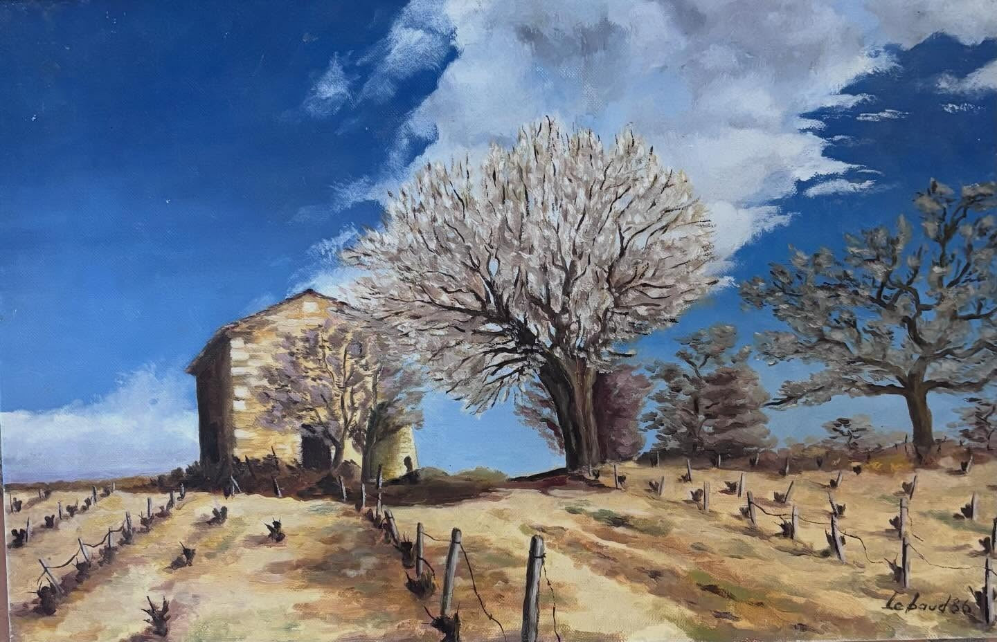 Vintage French rural farm scene painting on canvas