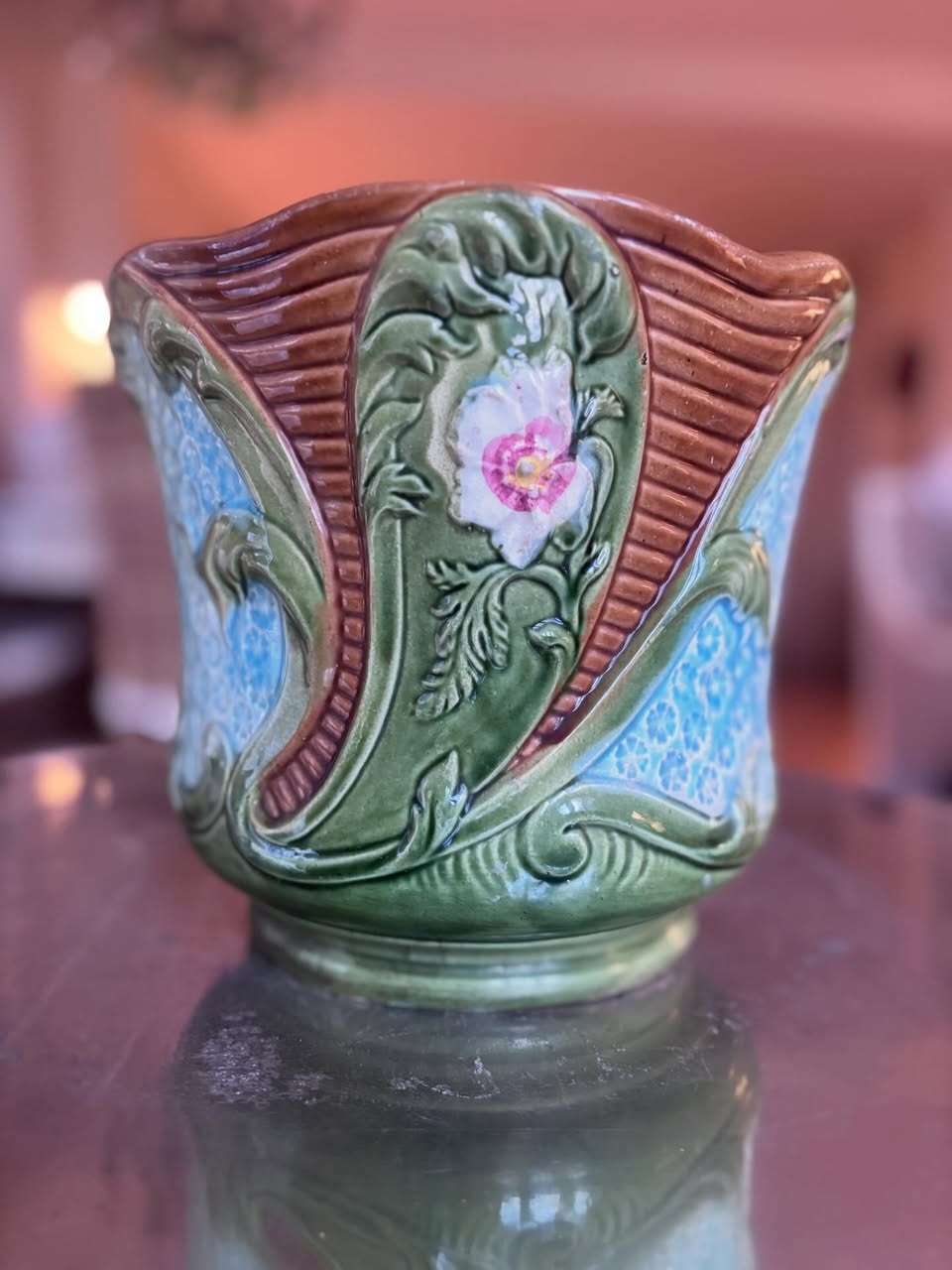 Antique French Majolica floral pot