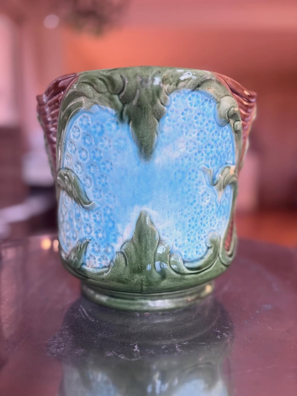 Antique French Majolica floral pot