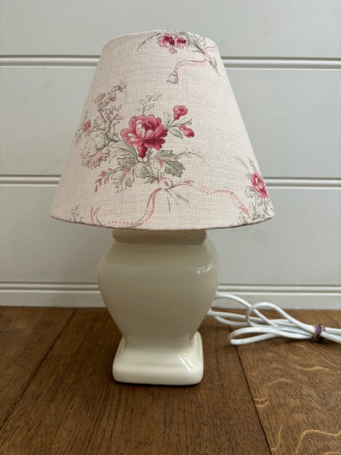 English Linen Lamp Shade and Base - Rose Detail