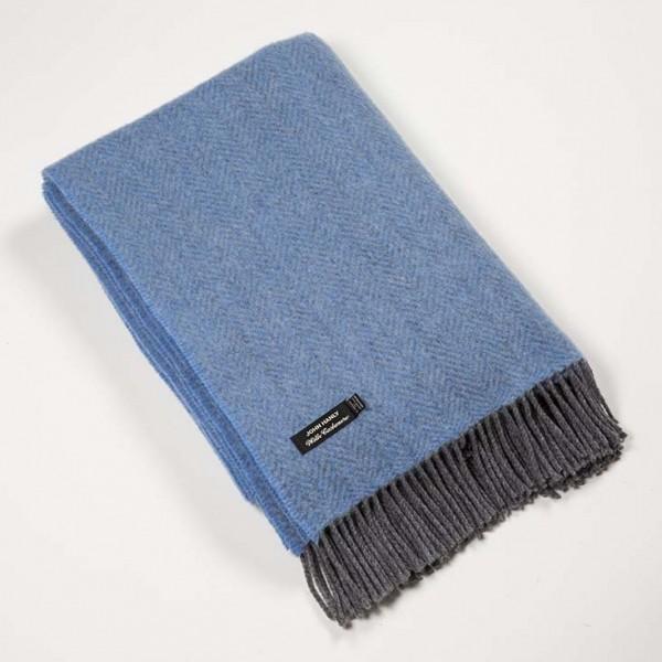 Merino Cashmere Throw - Sky Blue Herringbone
