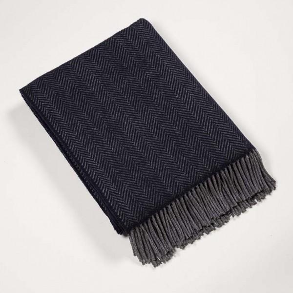 Merino Cashmere Throw - Navy Herringbone