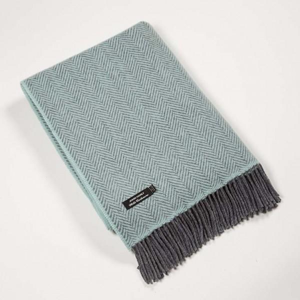 Merino Cashmere Throw - Duck Egg Herringbone