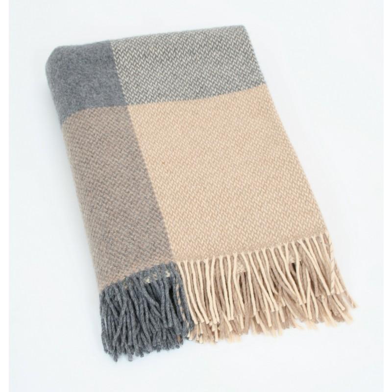 Merino Cashmere Throw - Taupe Large Check