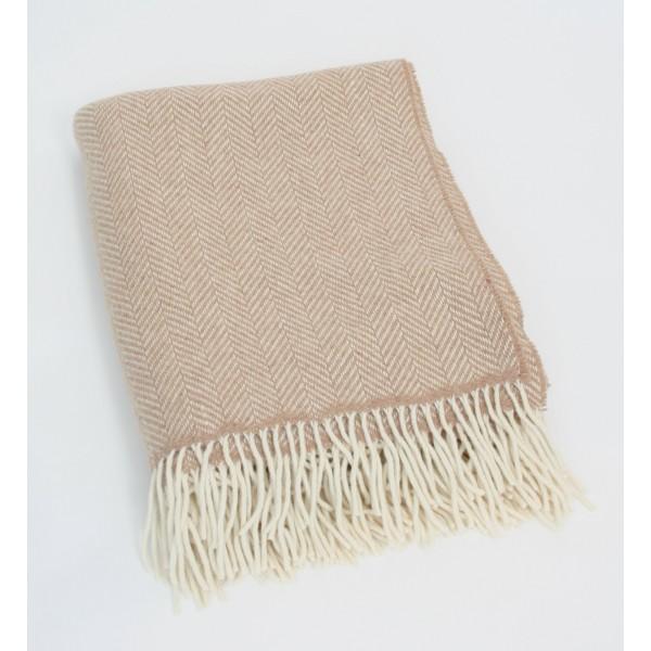 Merino Cashmere Throw - Beige Herringbone
