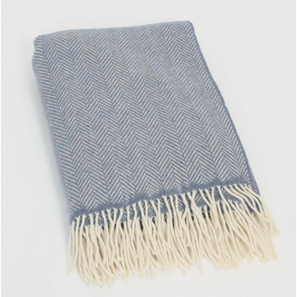 Merino Cashmere Throw - Blue Herringbone