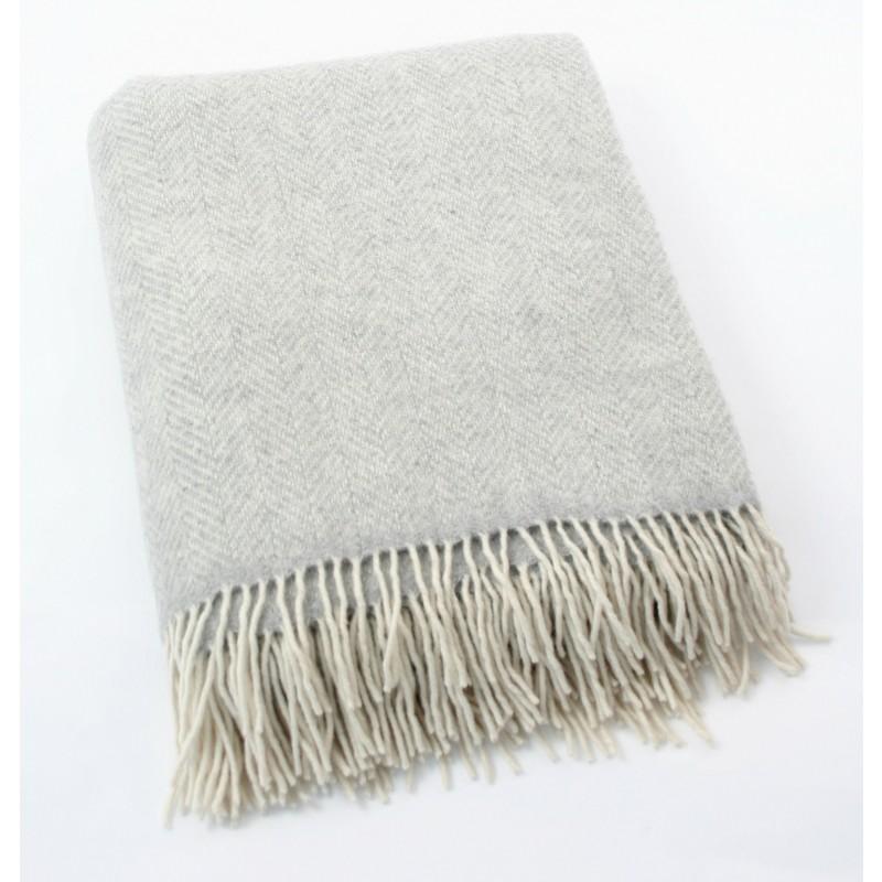 Merino Cashmere Throw - Light Grey Herringbone