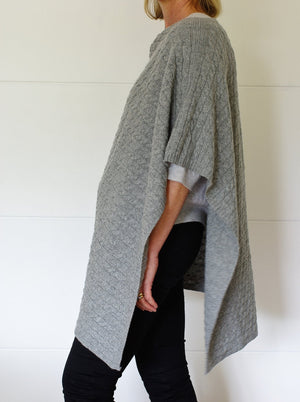 3-Ply Cable Knit Poncho - Felt Grey
