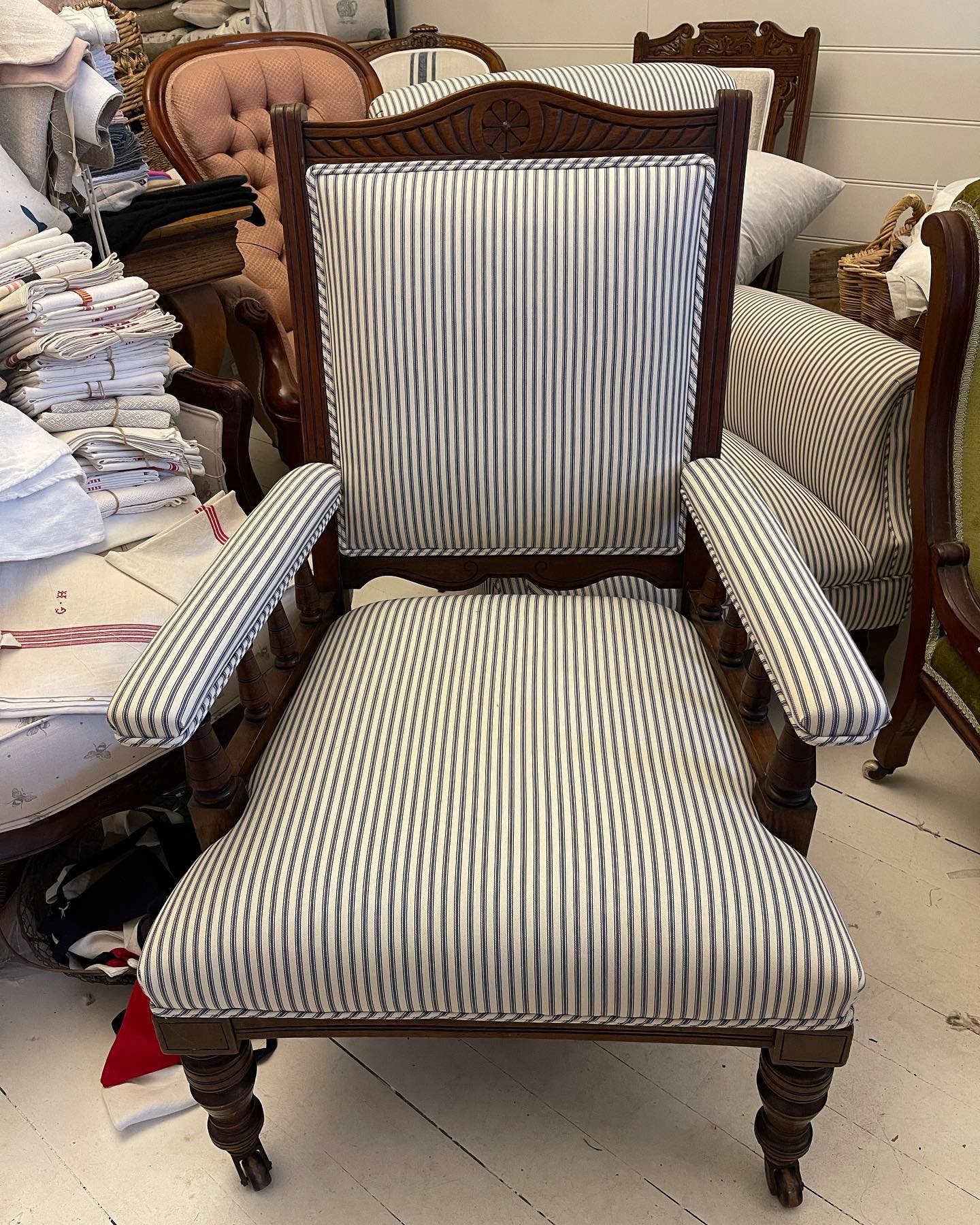 European Linen Ticking Armchair