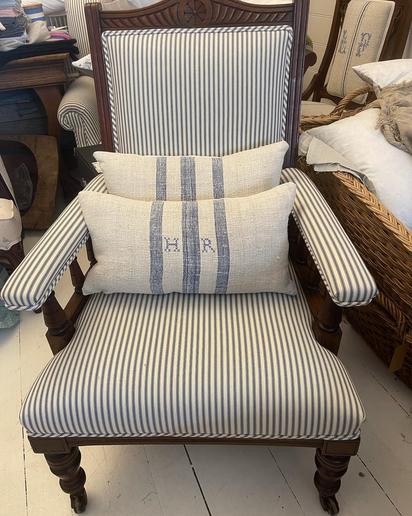 European Linen Ticking Armchair