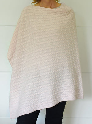 3-Ply Cable Knit Poncho - Palest Pink