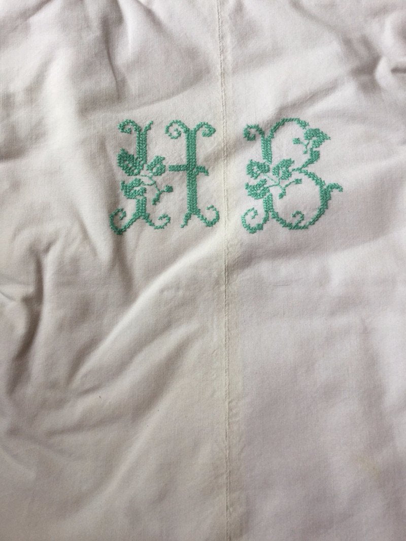 Vintage French Linen Sheet - 'HB'
