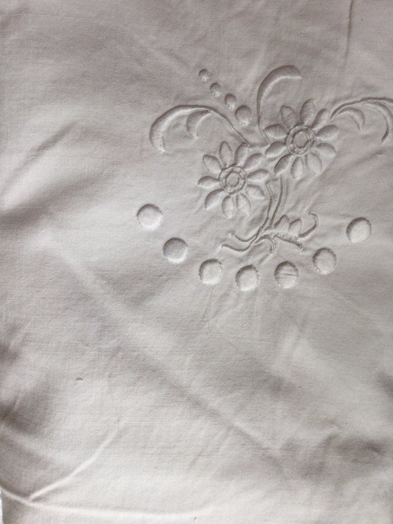 Vintage French Linen Sheet - Embroidered Flowers