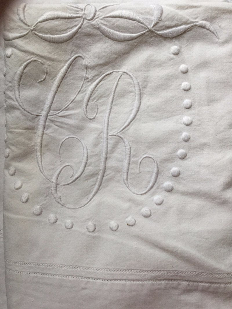 Vintage French Linen Sheet - 'CR'