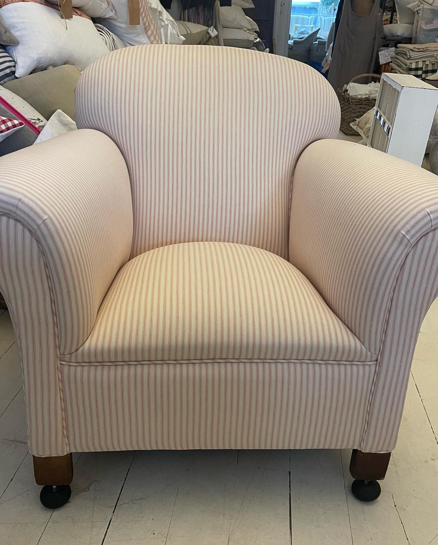 Pink Ticking Stripe Armchair