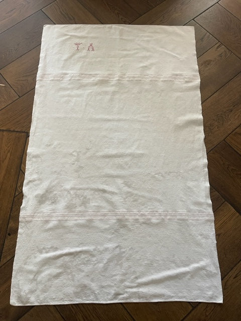 French Linen Vintage Monogrammed 'TA' Rectangular Tablecloth