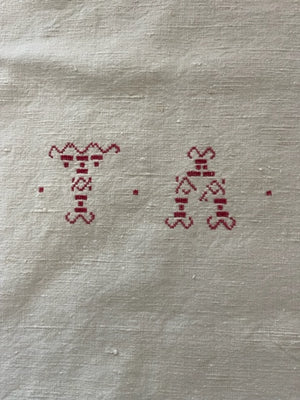 French Linen Vintage Monogrammed 'TA' Rectangular Tablecloth
