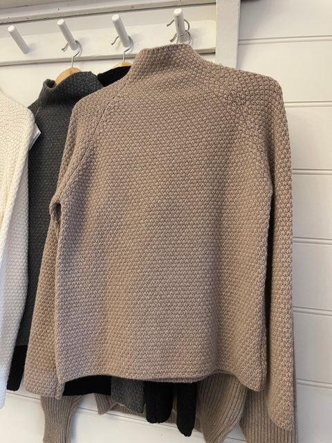 6-ply Cashmere Seed Funnel Neck Boxy Jumper - Dark Natural