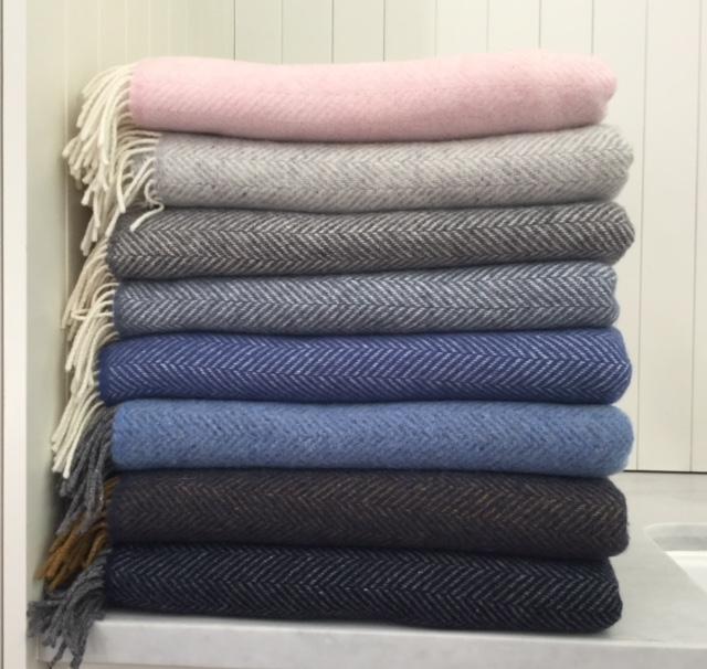 Merino Cashmere Throw - Sky Blue Herringbone