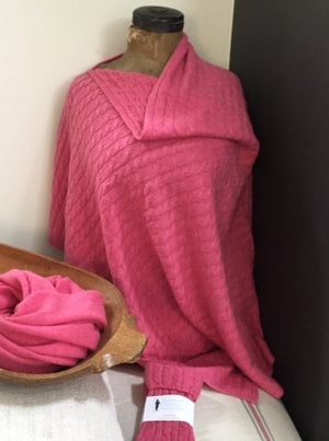 3-Ply Cable Knit Poncho - Hot Pink
